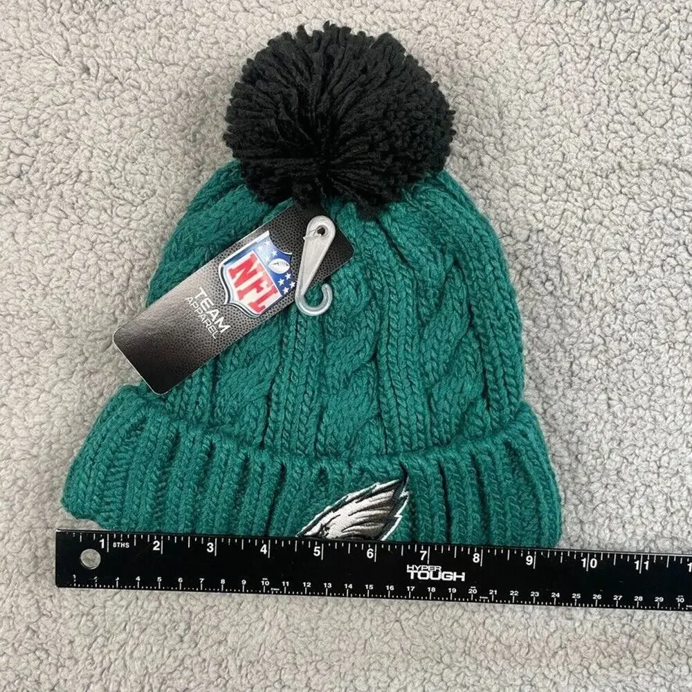 Girls Youth NFL One Size Green Philadelphia Eagles Cable Cuffed Knit Hat w/ Pom
